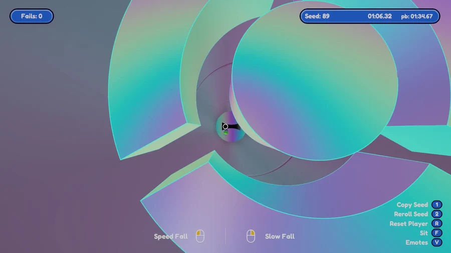 A first-person race through iridescent Prism Pearl obstacles.
